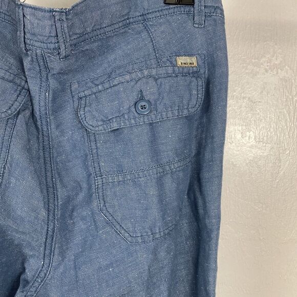 The Point Zero Experience Blue Cotton Linen Blend Roll Up Travel Pants - Picture 5 of 11